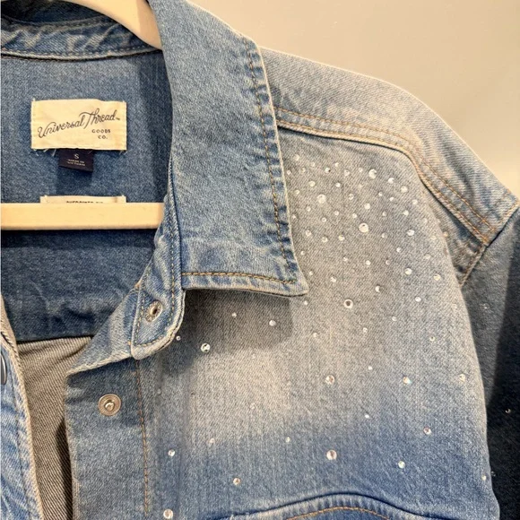 Universal Thread Light Blue Denim Button-Up Shirt with Rhinestones - Picture 2 of 2
